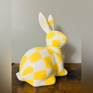 Yellow Checkered Easter Bunny Figurine Spring Farmhouse Rabbit NWT